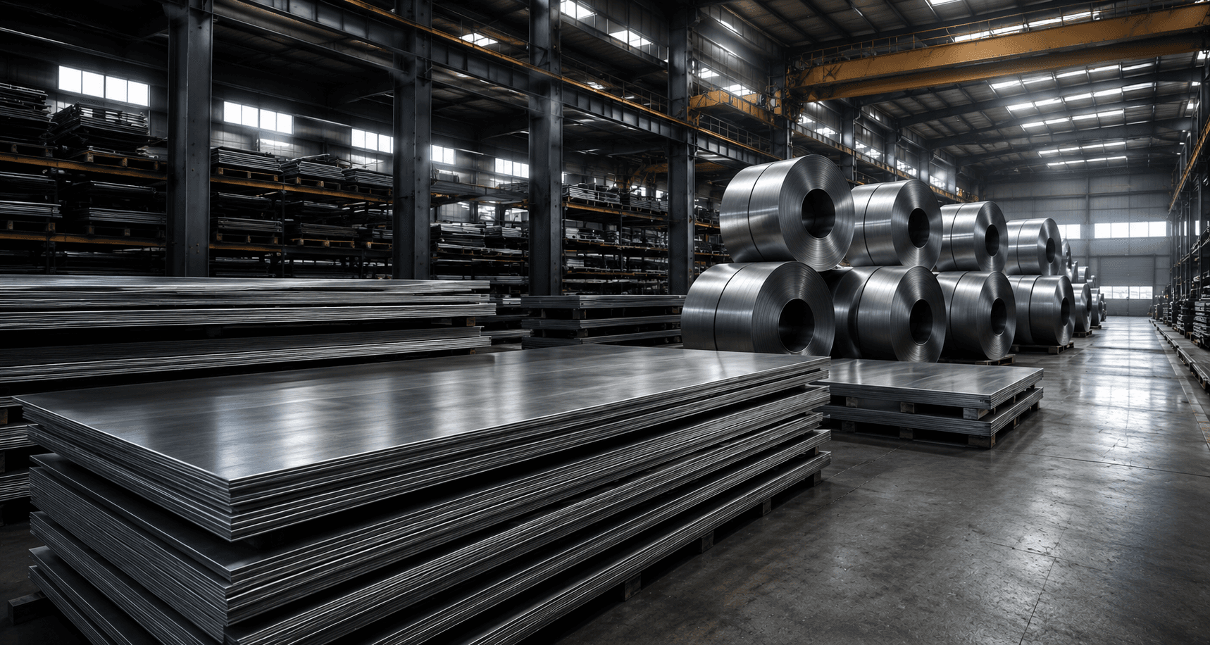 Industrial steel warehouse and stock